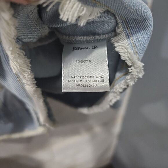 Between Us Jacket Blue Size 3X Distressed Denim Blue Jean Jacket Pearls - Picture 8 of 9
